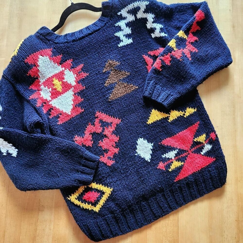 Vintage 1980s Oversized Geometric Chunky Knit Sweater: Liz Claiborne, Women's M
